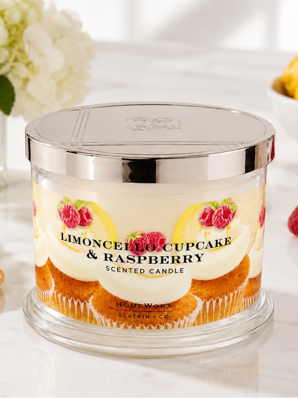 HomeWorx Limoncello Cupcake & Raspberry Scented Candle - Cream